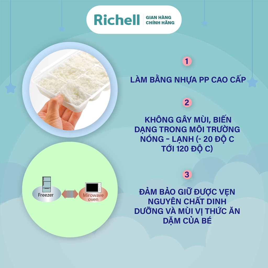 Bộ khay trữ đông thức ăn dặm Richell Nhật Bản có nắp đậy 15-25-50ml | Baby