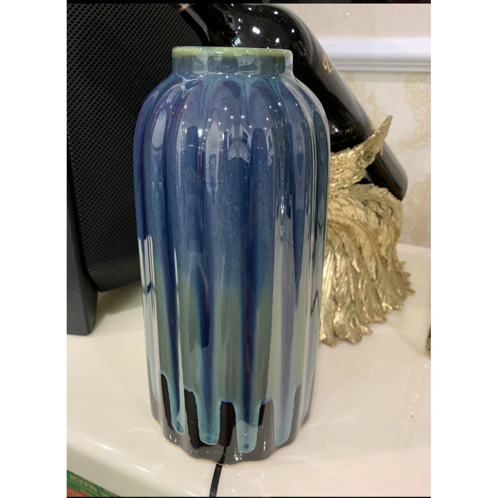 Lọ hoa bình bông men xanh lam cỡ vừa - Bát Tràng