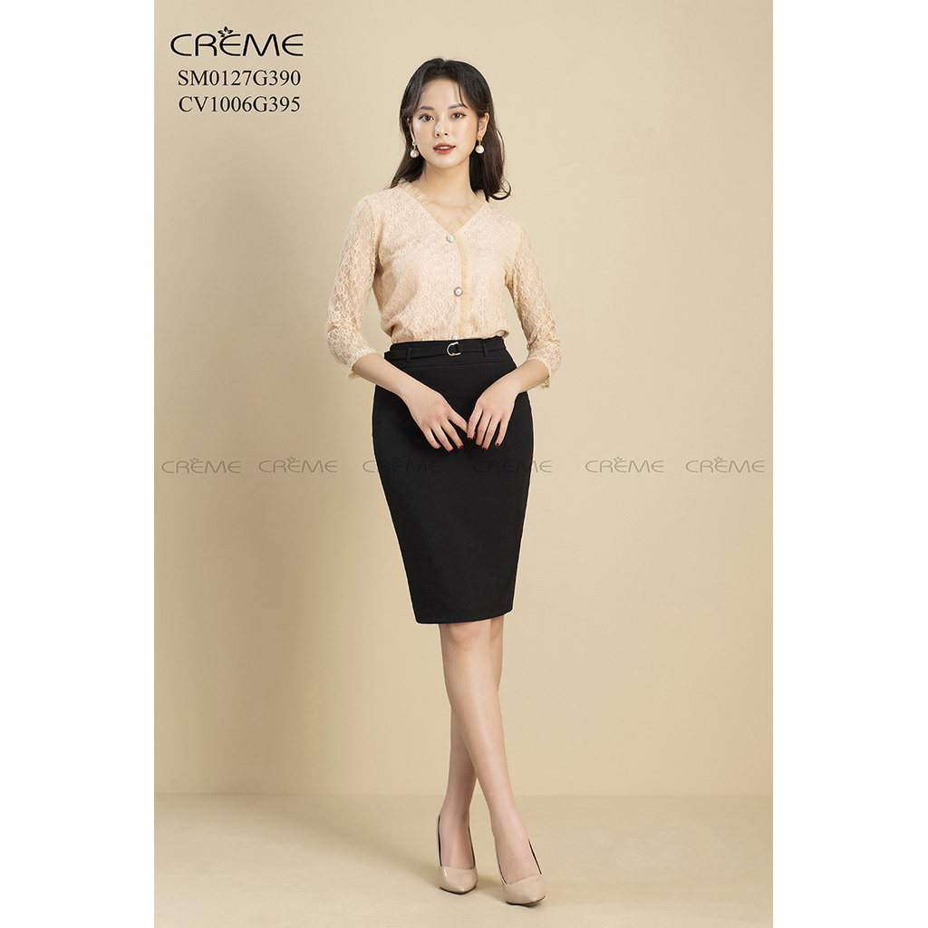[Mã FASHIONMALLT4 giảm 15% đơn 150k] Áo sơ mi ren style Hàn Quốc SM0127 CREME