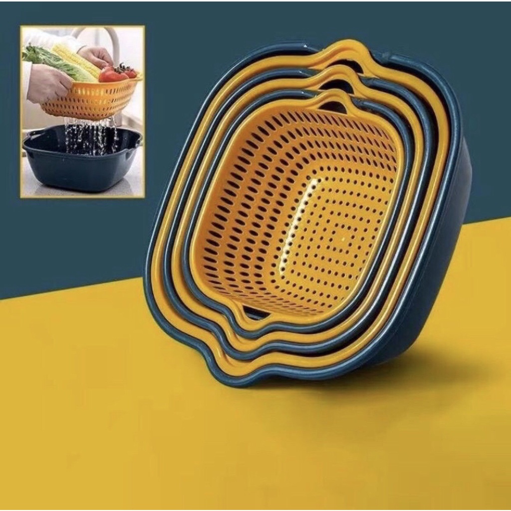 Bộ rổ nhựa 6 món rổ nhựa, 3 rổ ,3 chậu rửa đựng đồ đa năng ráo nước tiện lợi tiết kiệm diện tích RKC001
