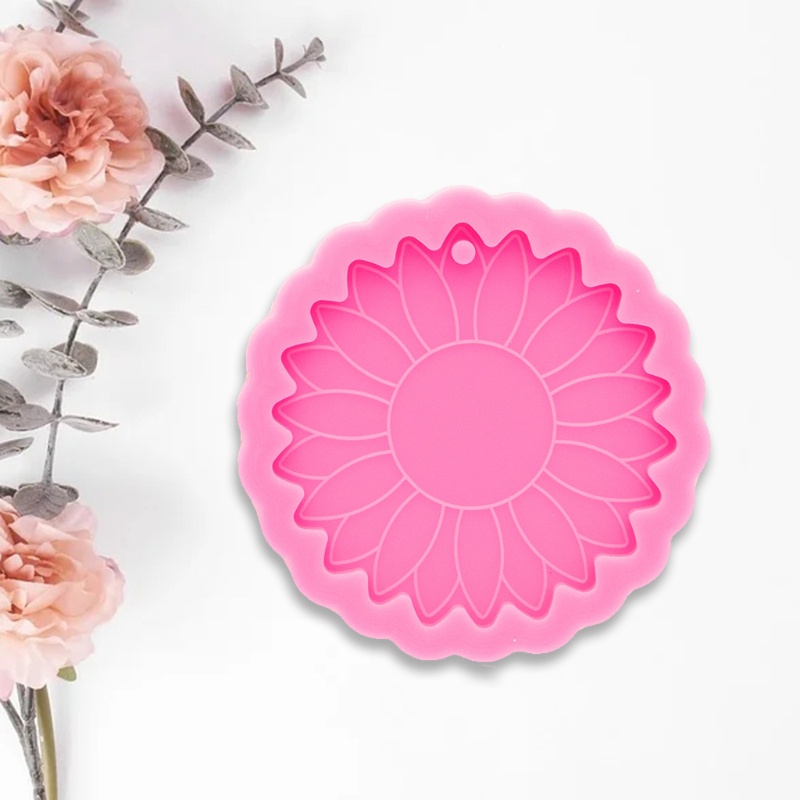 Khuôn Silicone Làm Móc Khóa Nhựa Epoxy Hình Hoa Hướng Dương