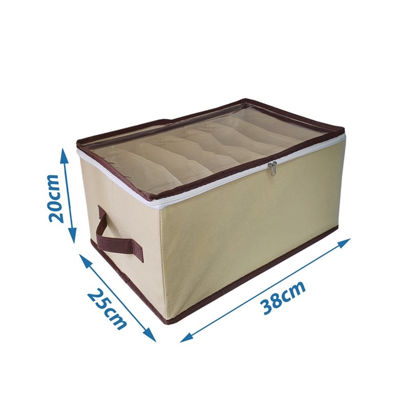 Hộp Vải Đựng Quần Áo - Hộp Để Quần Áo, Khăn Tắm, Đồ Lót Có Khóa Kéo Mặt Kính Ni Lông Nhiều Ngăn Tiện Ích