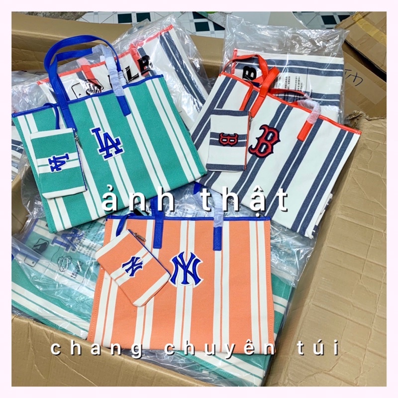 [Full TaG code] Túi Tote Mlb chữ nhật kẻ sọc thời trang kèm ví hàng đẹp (clip và ảnh thật)