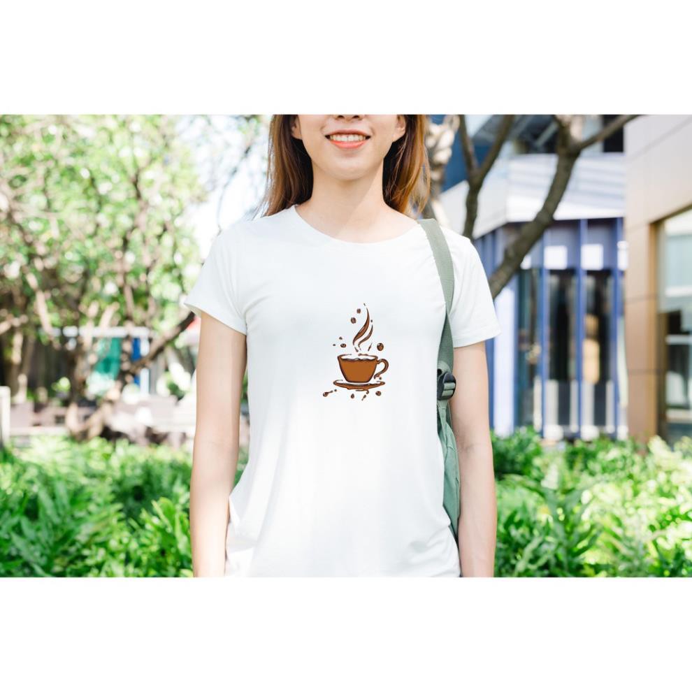 Áo thun in hình ly caffe sữa