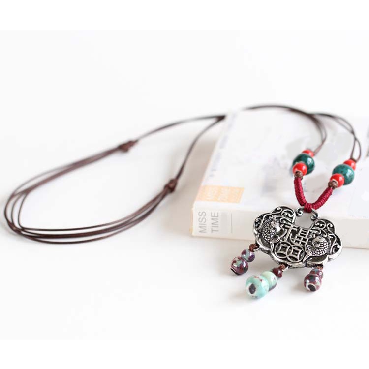 Vòng handmade hình khóa trường mệnh , vòng cổ nam đẹp bằng gốm , dây chuyền đôi nam nữ dễ thương