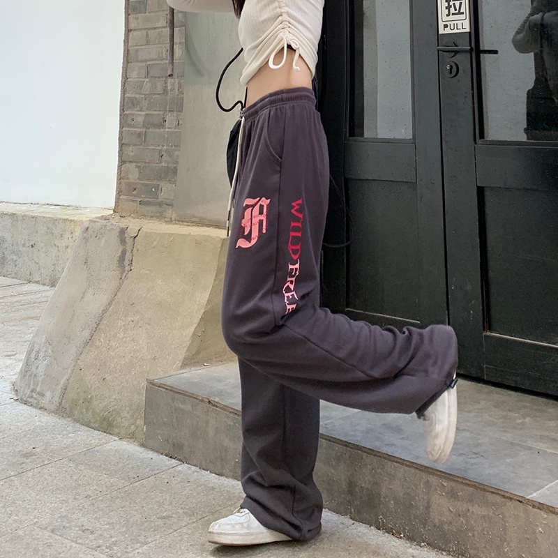 Quần Thể Thao Rút Dây In Họa Tiết Phong Cách Retro Mùa Thu Mới Cho Nữ