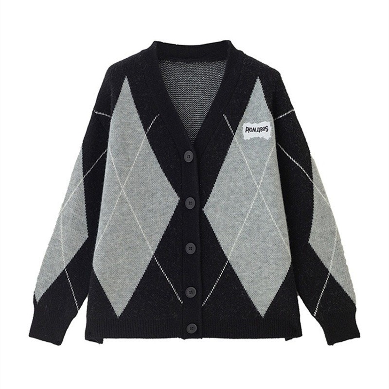 Áo cardigan len khoác ngoài Forgirl xanh lá dáng rộng phối cúc
