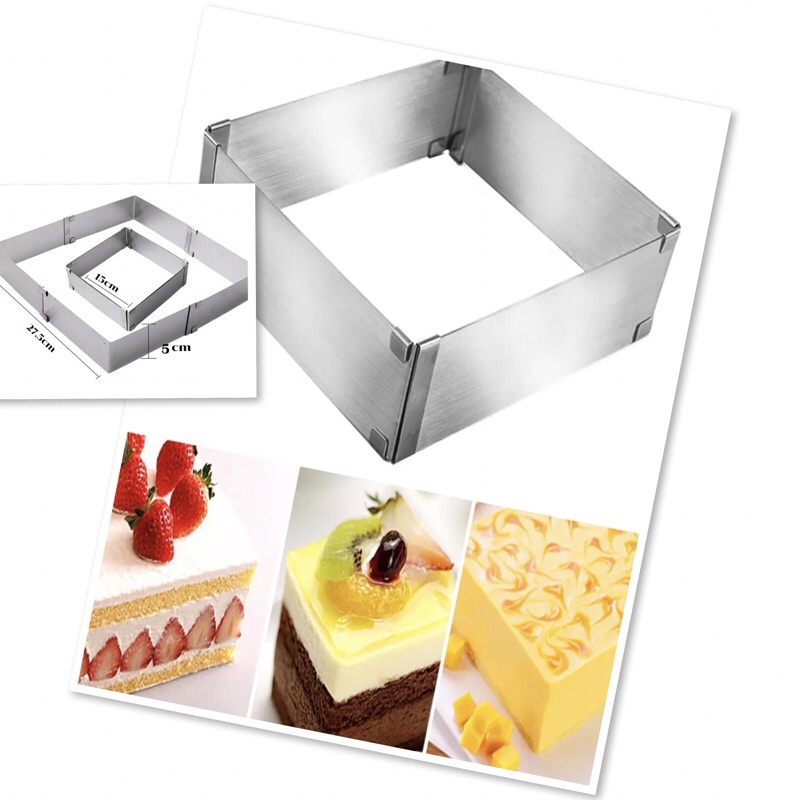 Ring vuông điều chỉnh kích thước 15cm tới 28cm làm bánh bông lan, bánh mousse