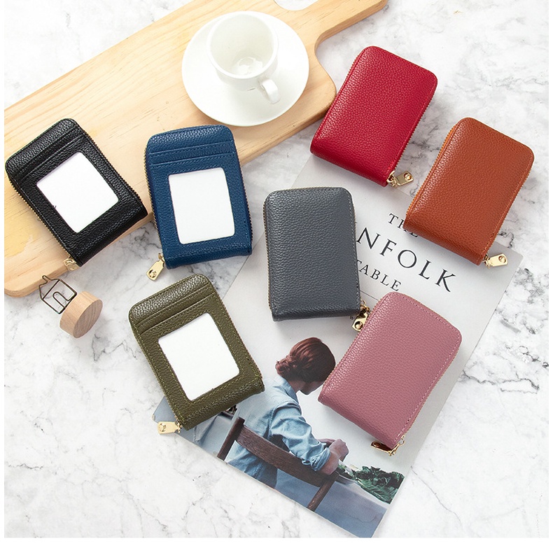Ví da nhỏ gọn nhiều ngăn đựng thẻ và tiền xu cho nữ