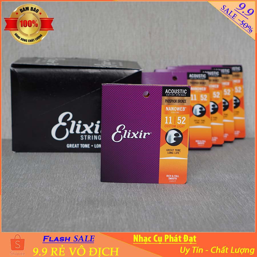 Bộ dây đàn guitar acoustic Elixer cỡ 11 l Cam kết chính hãng Mỹ USA