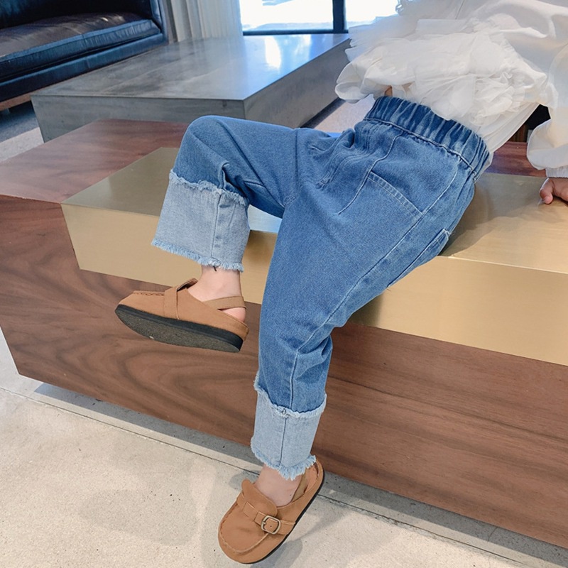 Quần Jeans Ống Rộng Lưng Thun Mềm Thời Trang Hàn Quốc Cho Bé Gái