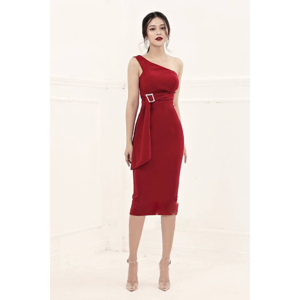 Đầm body dự tiệc lệch vai - Đỏ