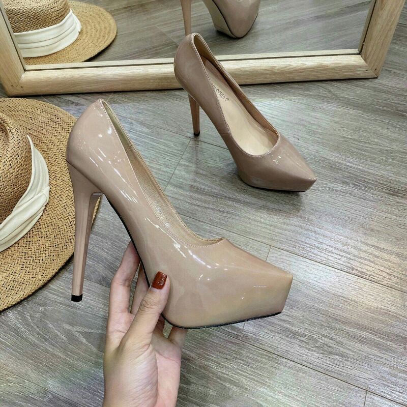 Giày cao gót mũi đúp cao cấp 12 cm da bóng