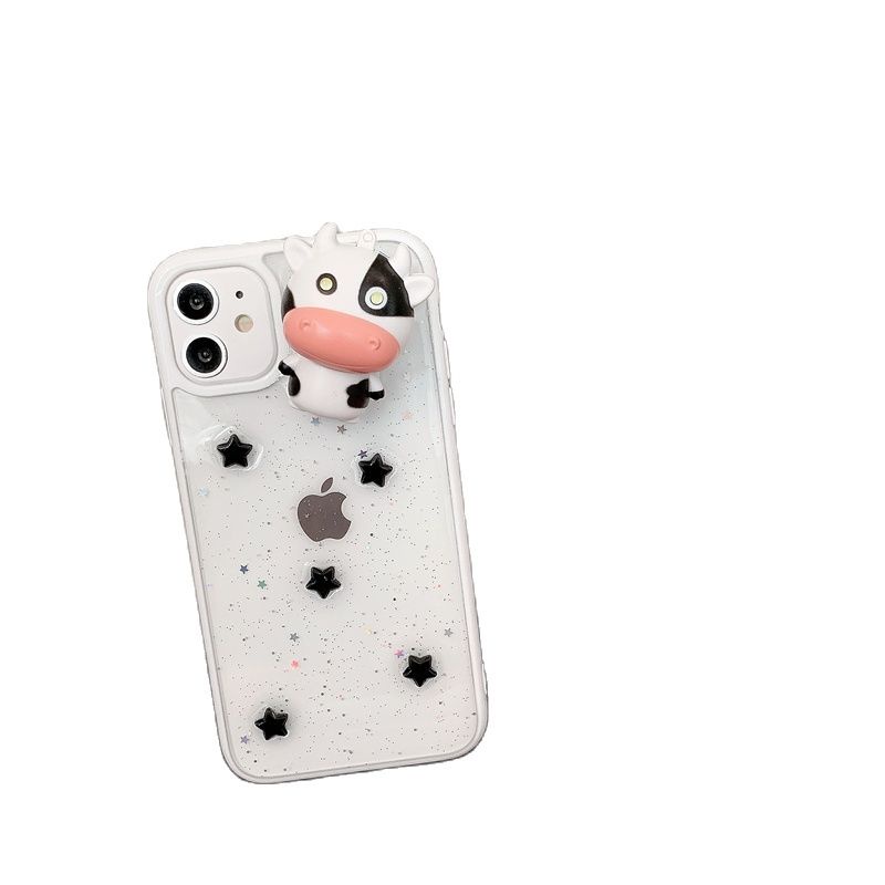 Ốp Điện Thoại Trong Suốt Họa Tiết Bò Sữa 3D Kim Tuyến Thời Trang Dành Cho Iphone 13 11 12 Pro MAX XS X MAX XR