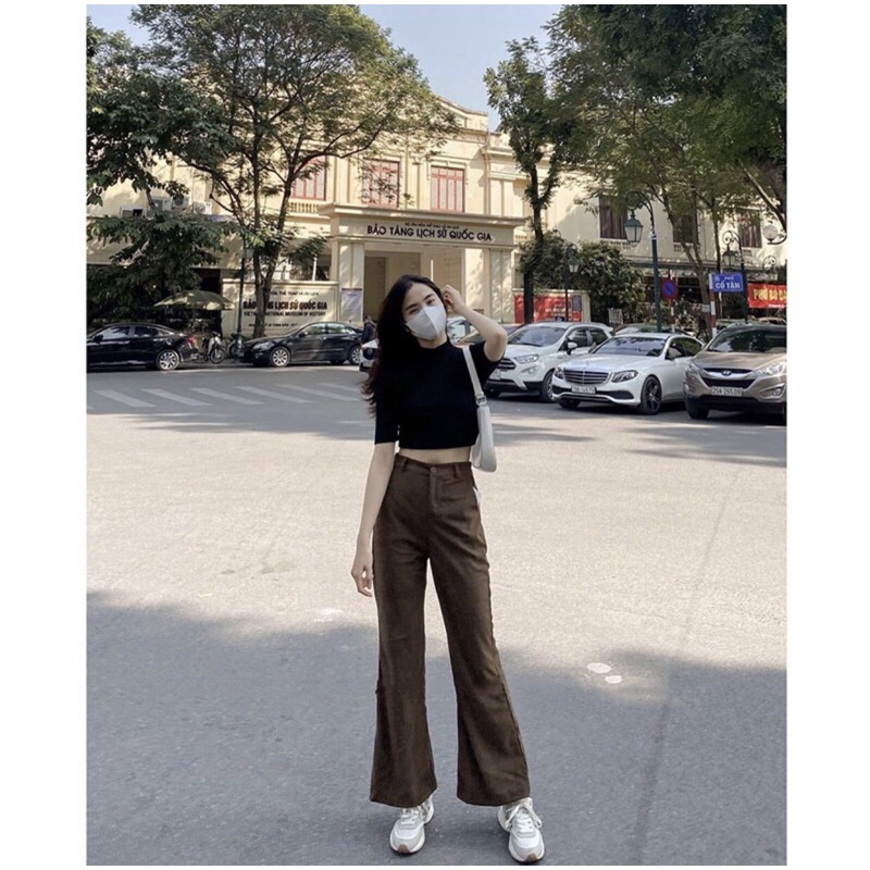 Quần nhung tăm ống loe cạp cao, Quần nhung tăm ống rộng lưng cao