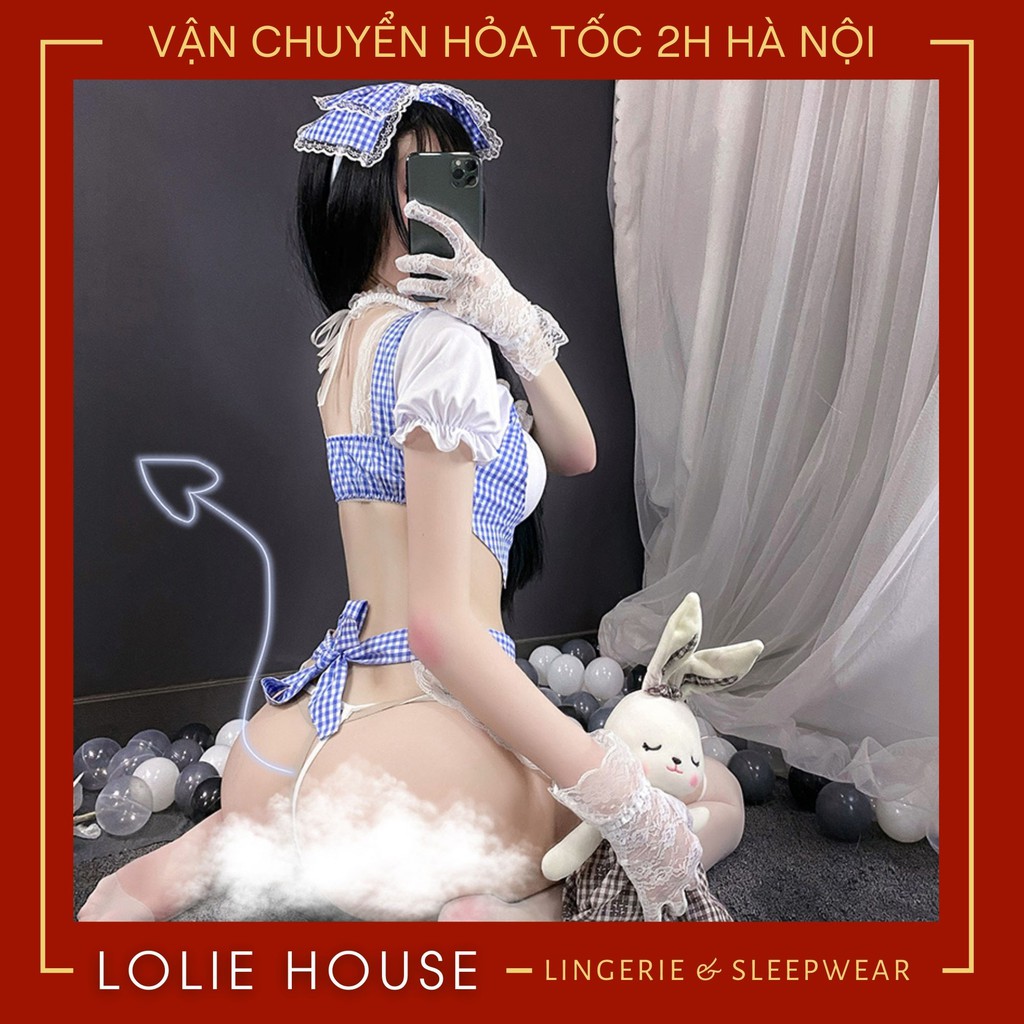 Cosplay Hầu gái caro - Set váy ngủ sexy cosplay hầu gái họa tiết caro LOLIE HOUSE - CP2