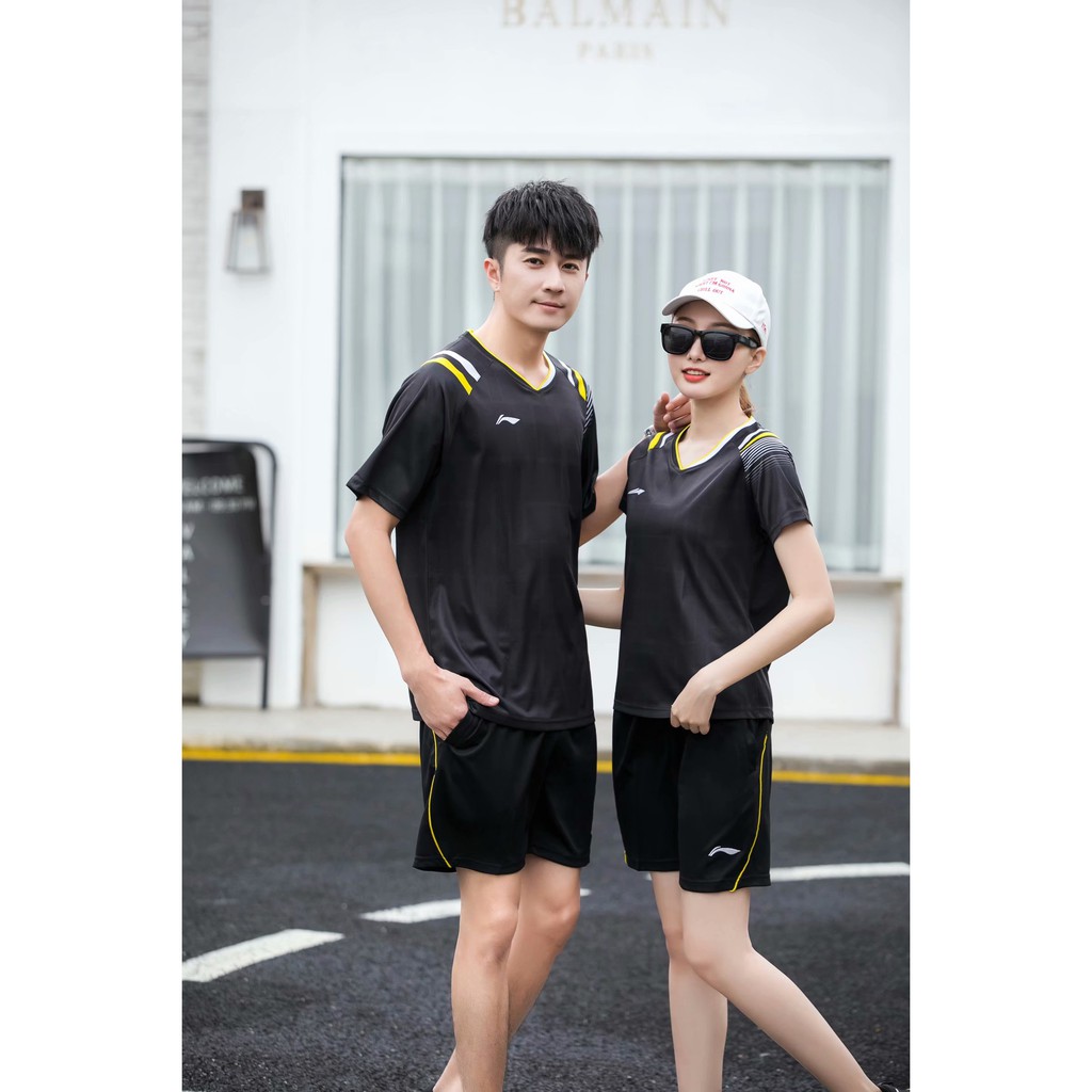 Lee Ning Bộ Đồng Phục Thể Thao Áo Thun Tay Lửng Phối Quần Short Thời Trang Cho Cặp Đôi