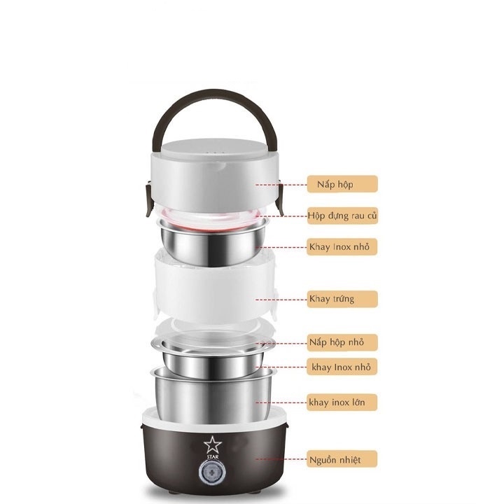 Bộ hộp cơm giữ nhiệt văn phòng cao cấp cắm điện inox 3 tầng - Chính hãng dododios