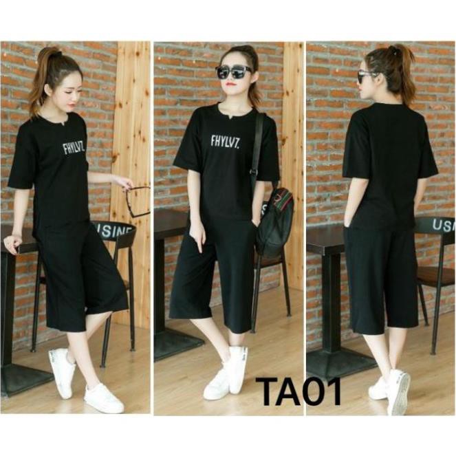 {Mã giảm giá + Hổ rợ Ship} Đồ bộ nữ thun Cotton 100% cực mát, đủ size, 42-70kg, mã TA01 đen