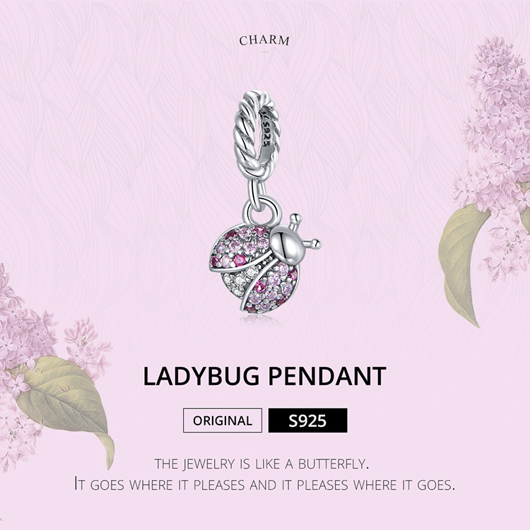 Hạt vòng tay Bamoer SCX125 làm bằng bạc 925 đính đá zircon hình bọ rùa DIY