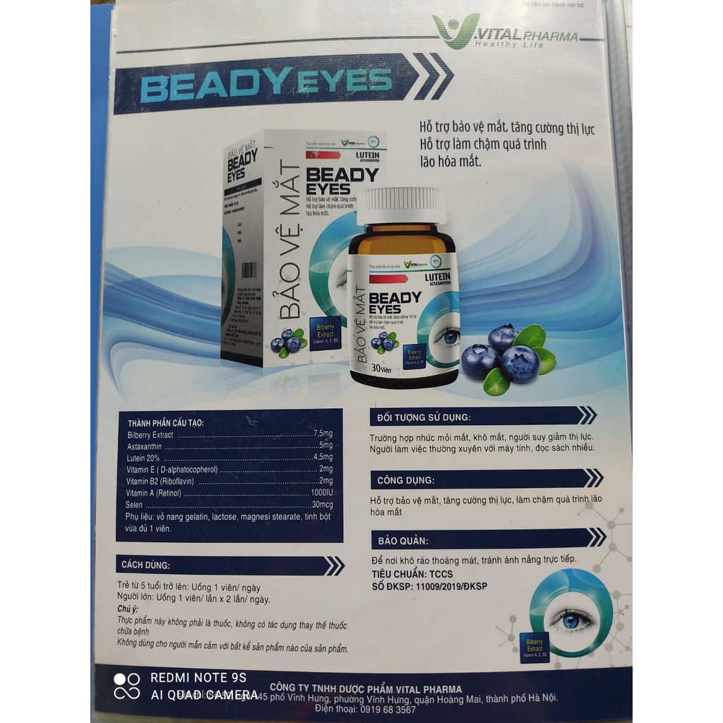[VITALPHARMA] Viên uống bổ mắt Beady Eye - Lọ 30 viên | BigBuy360 - bigbuy360.vn