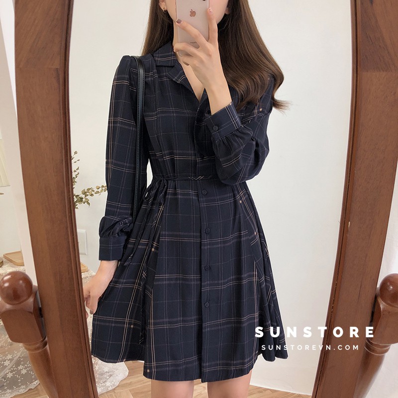 Đầm caro tay dài Dress Nữ dáng mini Daisy Moran Ulzzang