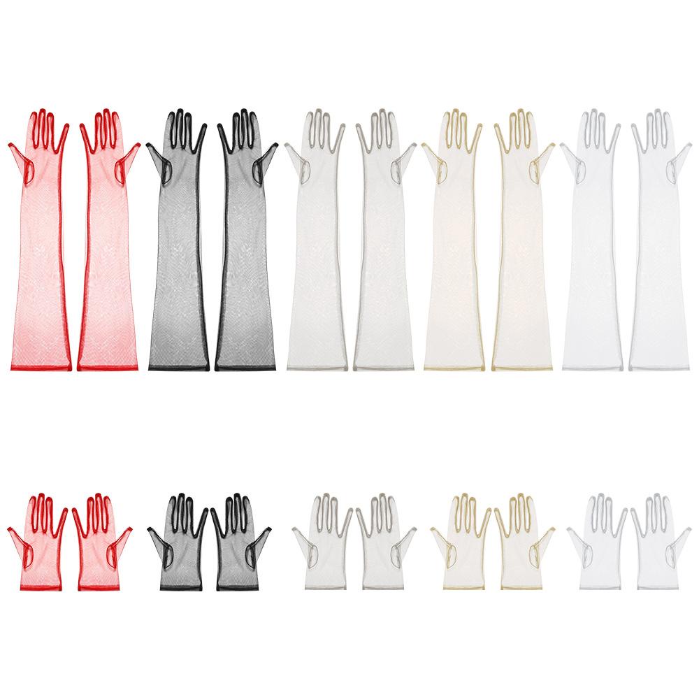 LUOL 1 Pair Tulle Gloves Long Finger Clothing Accessories Ultra Thin Bridal Gown Mittens