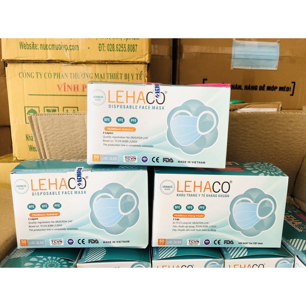 LEHACO CHÍNH HÃNG - Khẩu trang y tế  kháng khuẩn cao cấp LEHACO FULL MÀU HỒNG