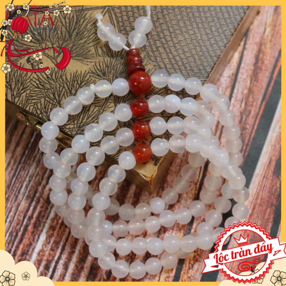 Chuỗi vòng đeo tay, đeo cổ Agate trắng 108 hạt VTD15 | BigBuy360 - bigbuy360.vn