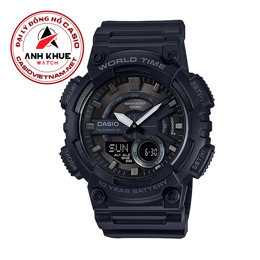 Đồng Hồ Casio Nam AEQ-110W-1BVDF World Time Dây Nhựa - Pin 10 Năm