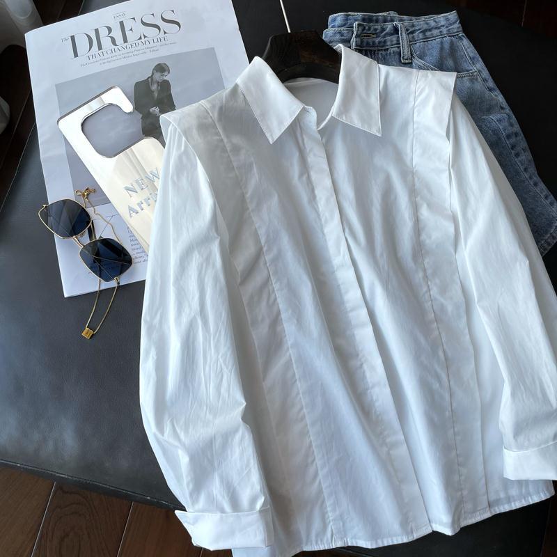 Women Fashion Long Sleeve Shirt Solid Color Loose Plus Size
