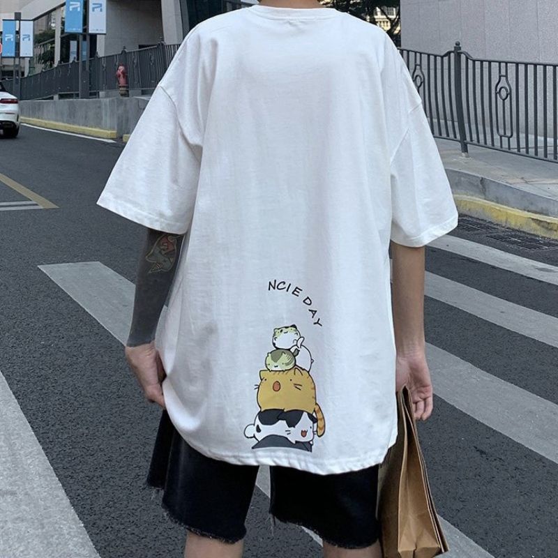 Áo thun tay lỡ unisex Ncie Day mèo