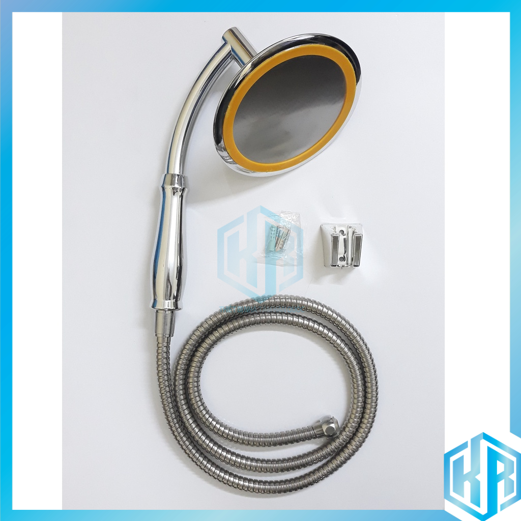Bộ tay sen tăng áp loại to mặt 15cm tay cong làm từ nhựa ABS có 2 lớp màng lọc cặn bẩn - Gồm Tay sen + Dây sen + Gác cài