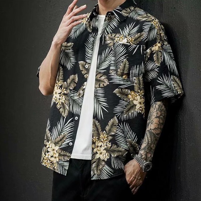 Áo sơ mi tay ngắn in họa tiết phong cách hawaii cho nam