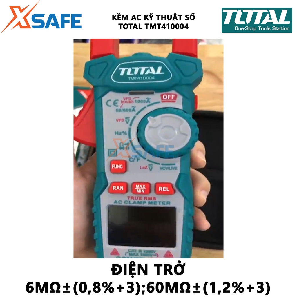 Ampe kìm TOTAL TMT410004 kềm đo AC kỹ thuật số Dòng điện AC 60A, 600A, 1000A, Tần số 0~10KHz