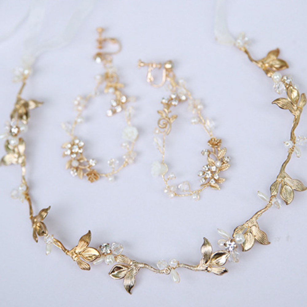 Bộ Trang Sức Gồm Băng Đô / Bông Tai / Vương Miện Hoa Thủ Công Thời Trang