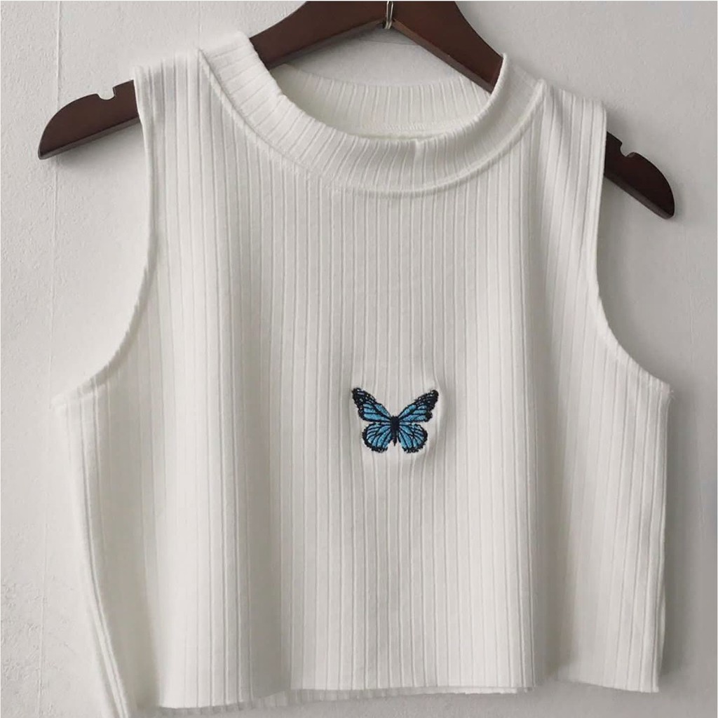 Áo Croptop Thêu Bướm Ulzzang (3 Màu)