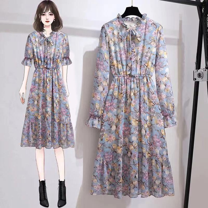 Đầm Voan Hoa Tay Dài Plus Size Cho Nữ