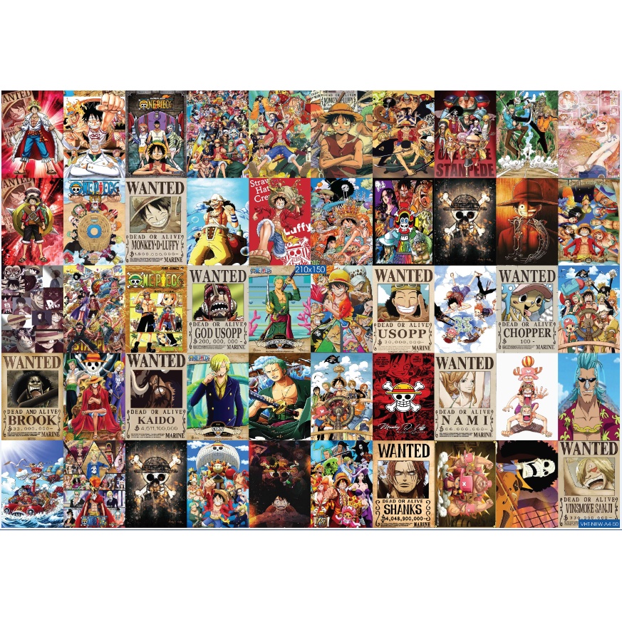 Combo Set 50 tờ Decal dán tường Hoạt Hình Vua Hải Tặc Khổ A3,A4,A5
