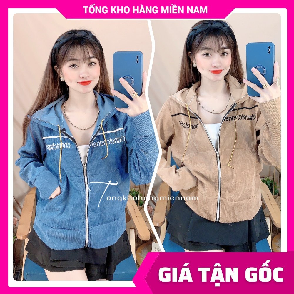 Áo khoác chống nắng nữ chất kaki nhung tăm thêu chữ dễ thương TP41