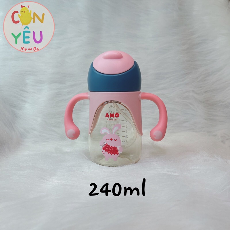 Bình tập hút cho bé - chất liệu PPSU AMOBABY 240ml - sản phẩm chính hãng