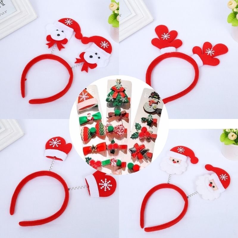 Bờm tóc hoặc Set 4 cặp tóc Noel Giáng Sinh siêu dễ thương cho bé gái PKXHN10