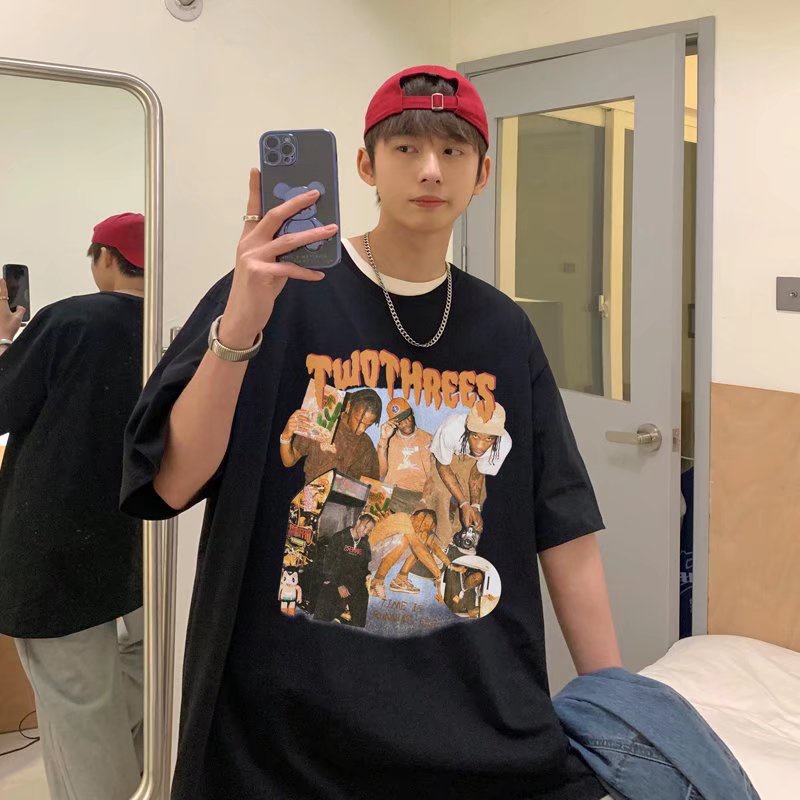 Áo Thun Mùa Hè Dáng Rộng In Chữ Phong Cách Hip Hop Hàn Quốc Cho Nam Giới Có size M-5XL