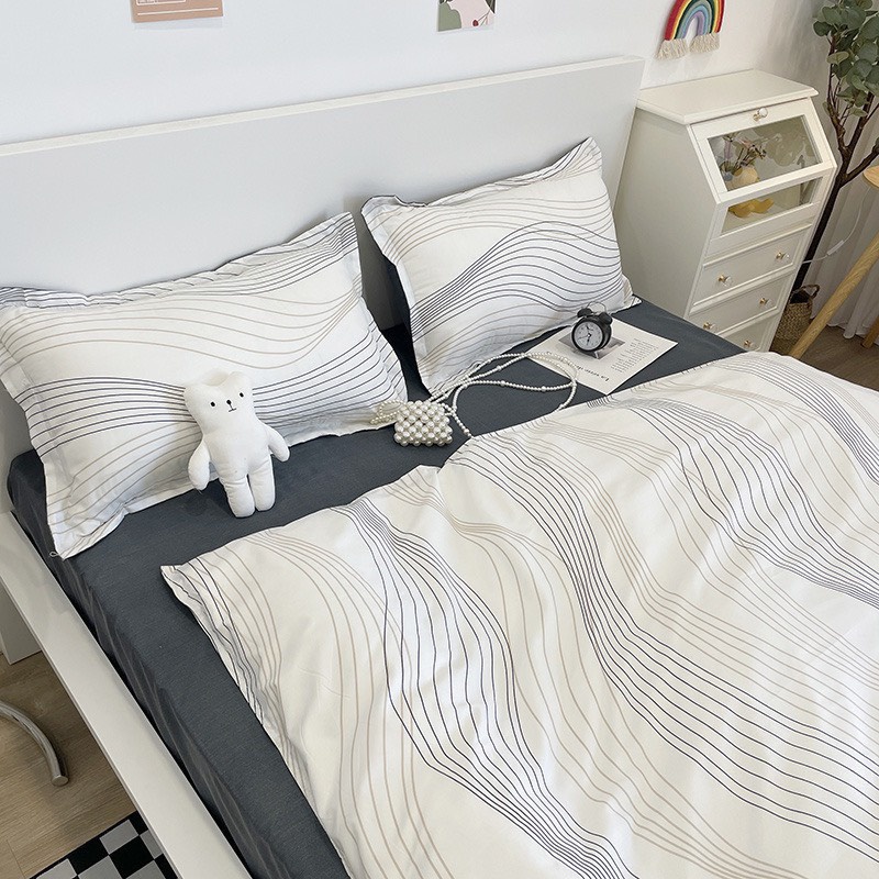 Bộ chăn ga gối Mẫu Sóng Trắng - set chăn ga chất cotton poly hàng dày đẹp.