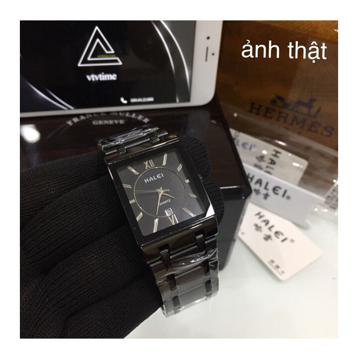 đồng hồ nam đẹp halei HLV08 mặt vuông full đen chống nước chống xước,tặng kèm vòng tì hưu
