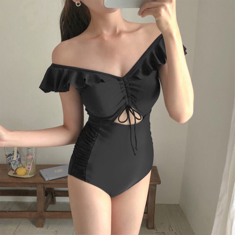 Bikini bộ bơi đồ bơi nữ liền thân dây rút ngực phối tay cánh tiên EVA LTCTDR