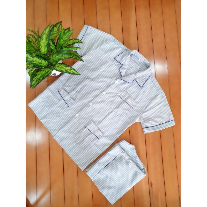 Bộ kẻ pijama cộc tay dành cho nam trung niên và ông già