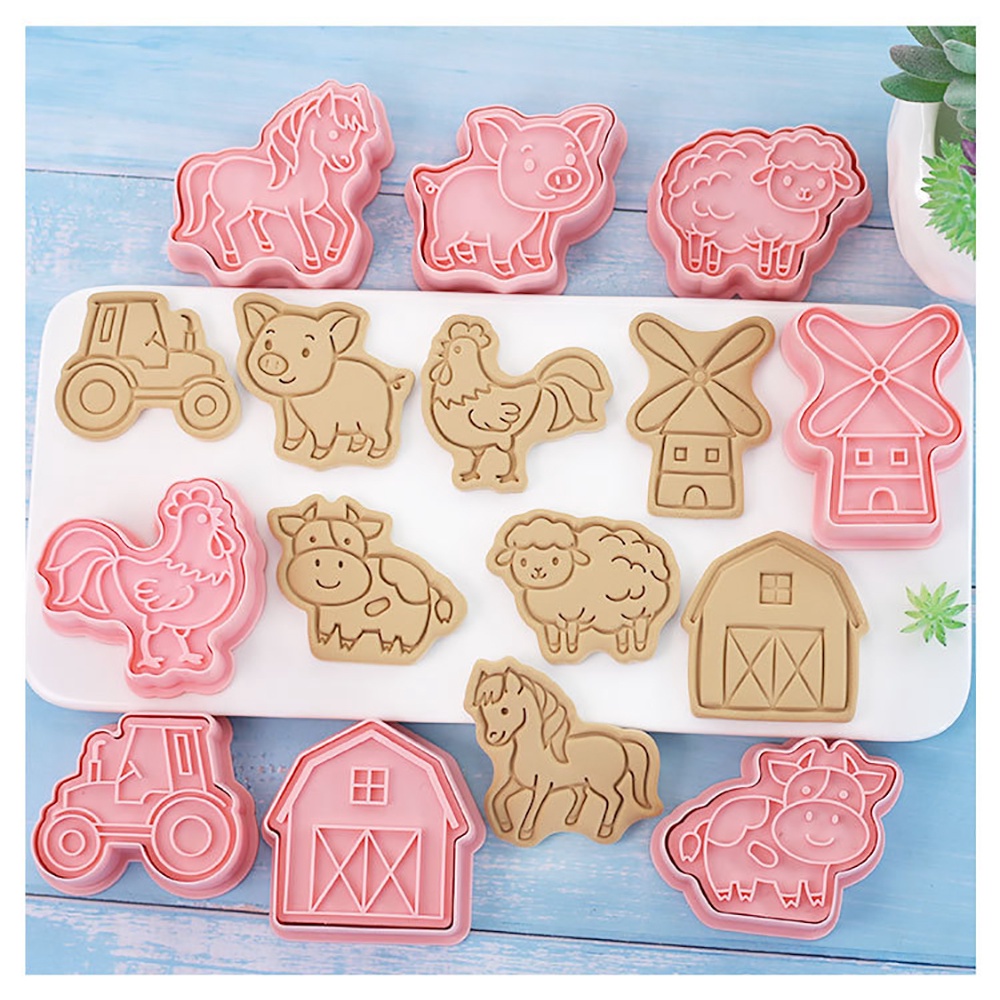 Set 8 Khuôn Nhấn Bánh Quy Bằng Nhựa Hình Động Vật Hoạt Hình