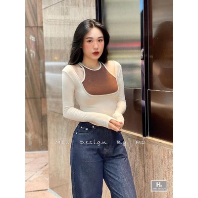 Áo kiểu nữ khoét phối 3 lỗ liền áo hở vai xinh