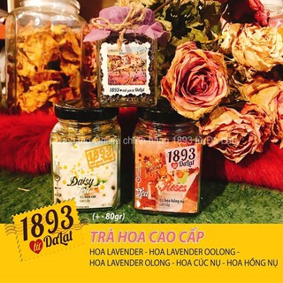 Trà hoa cúc, hoa hồng, đậu biếc thương hiệu 1893 Đà Lạt hũ thủy tinh cao cấp, tốt cho sức khỏe, đẹp da, chống lão hóa